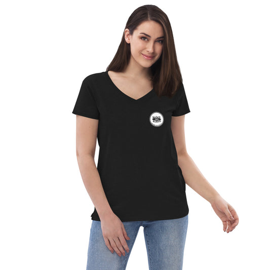 Women’s recycled v-neck t-shirt, White Logo