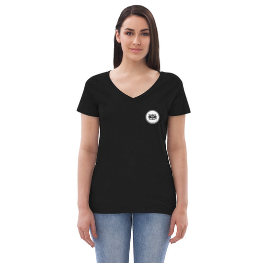 Women’s recycled v-neck t-shirt, White Logo