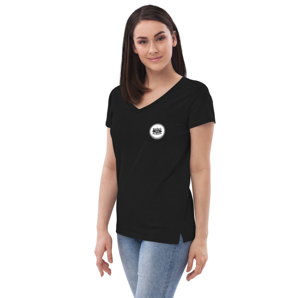 Women’s recycled v-neck t-shirt, White Logo