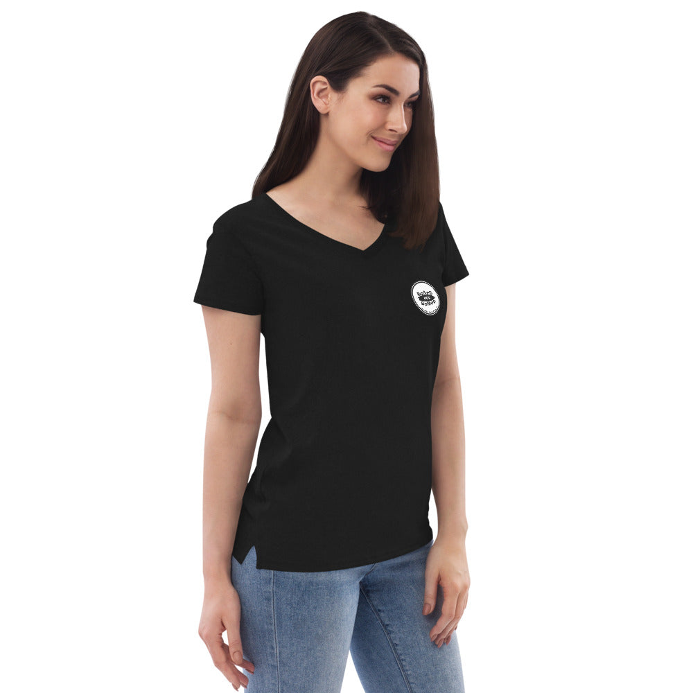 Women’s recycled v-neck t-shirt, White Logo