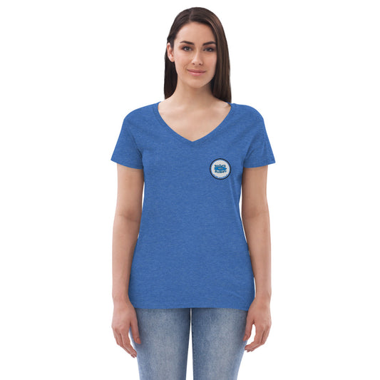 Women’s recycled v-neck t-shirt, Blue Logo