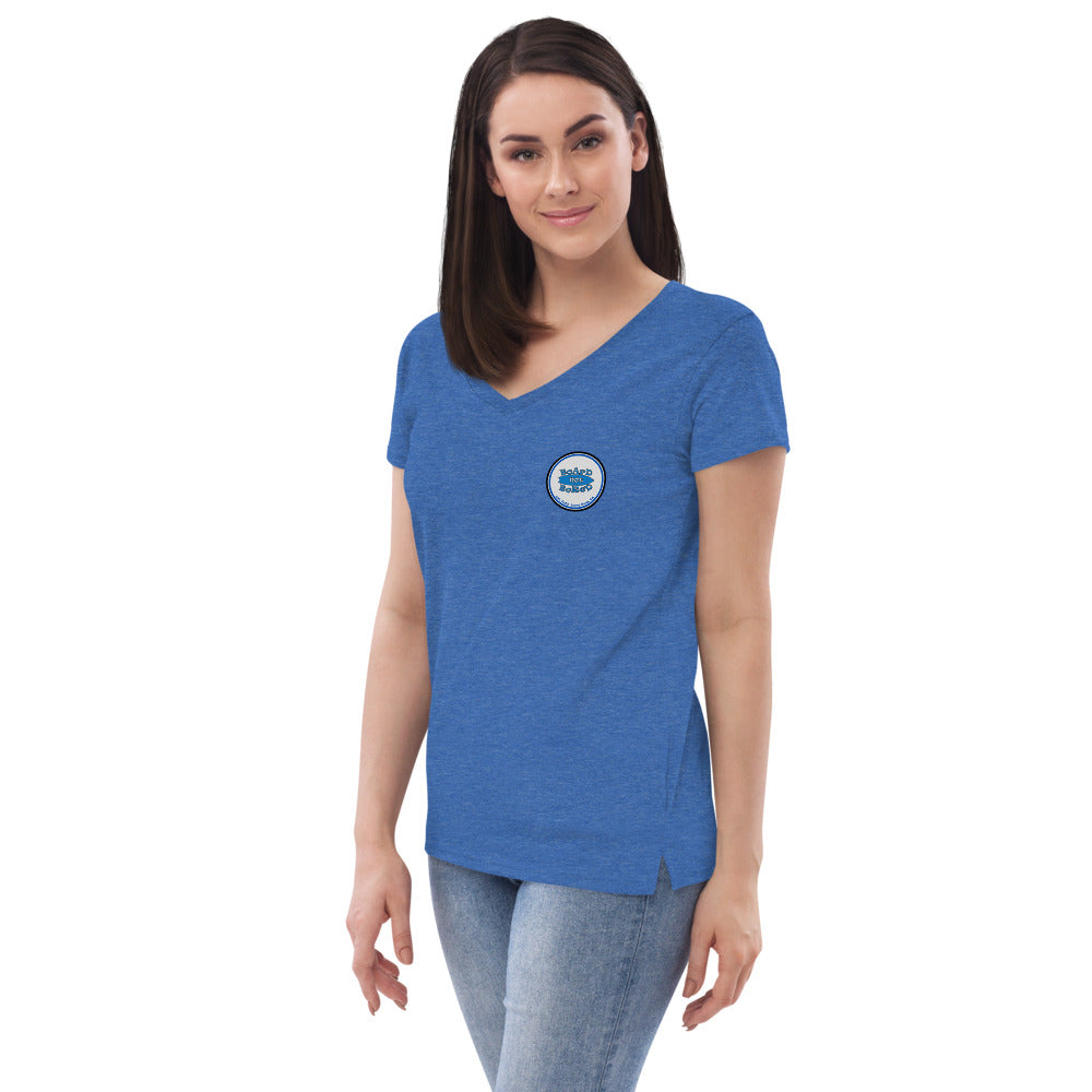 Women’s recycled v-neck t-shirt, Blue Logo