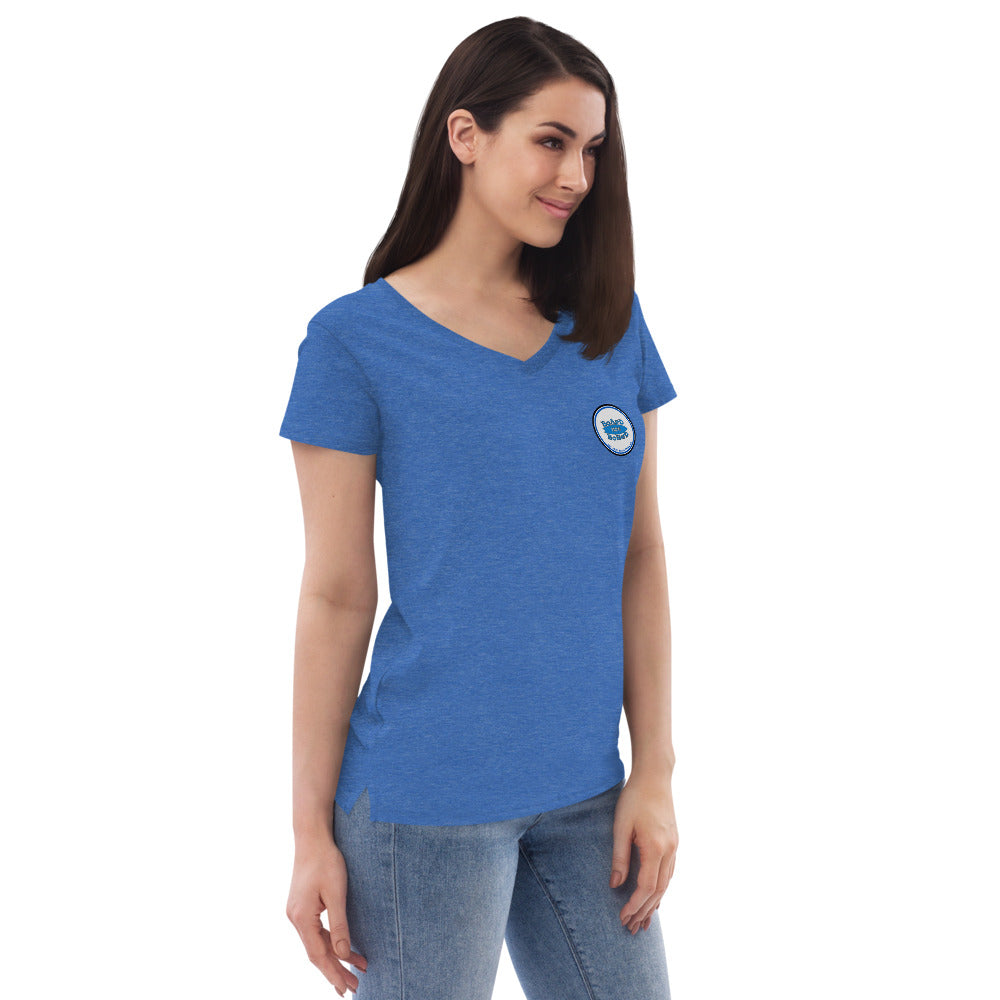 Women’s recycled v-neck t-shirt, Blue Logo