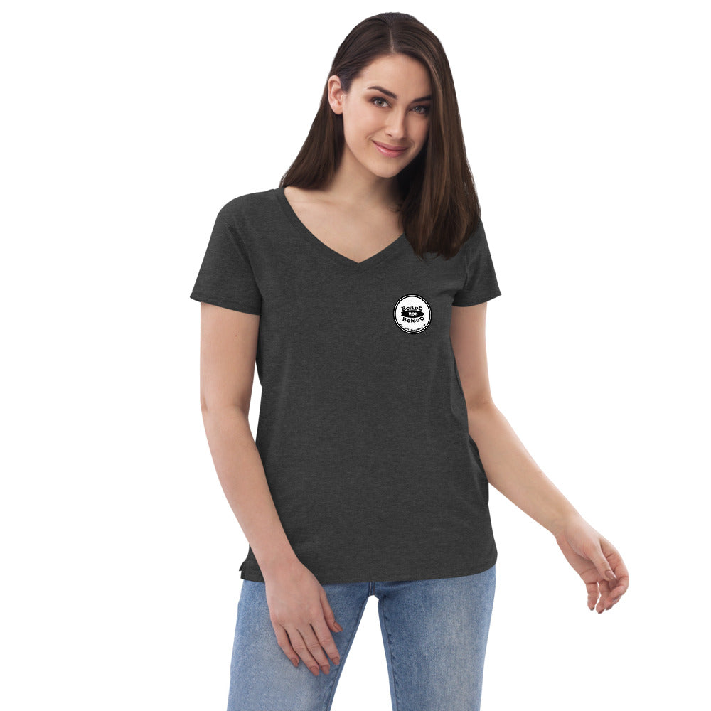 Women’s recycled v-neck t-shirt, White Logo