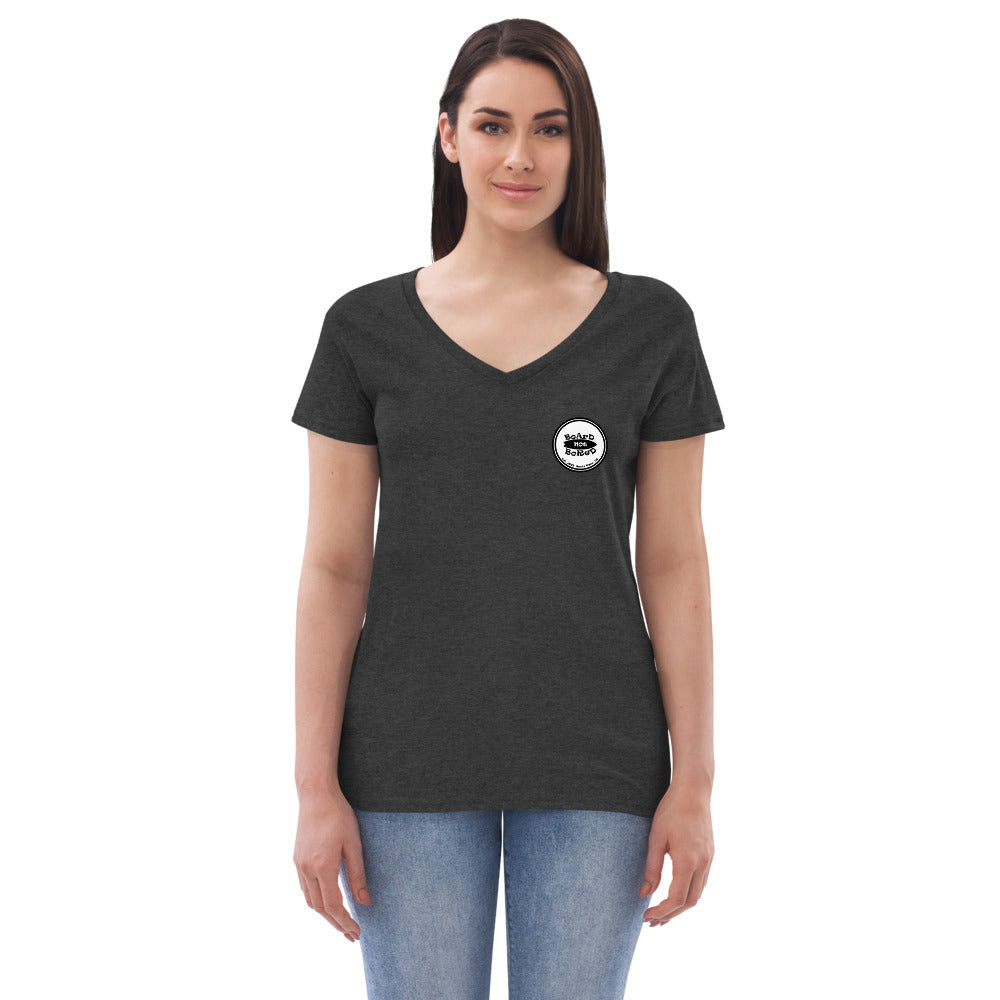 Women’s recycled v-neck t-shirt, White Logo