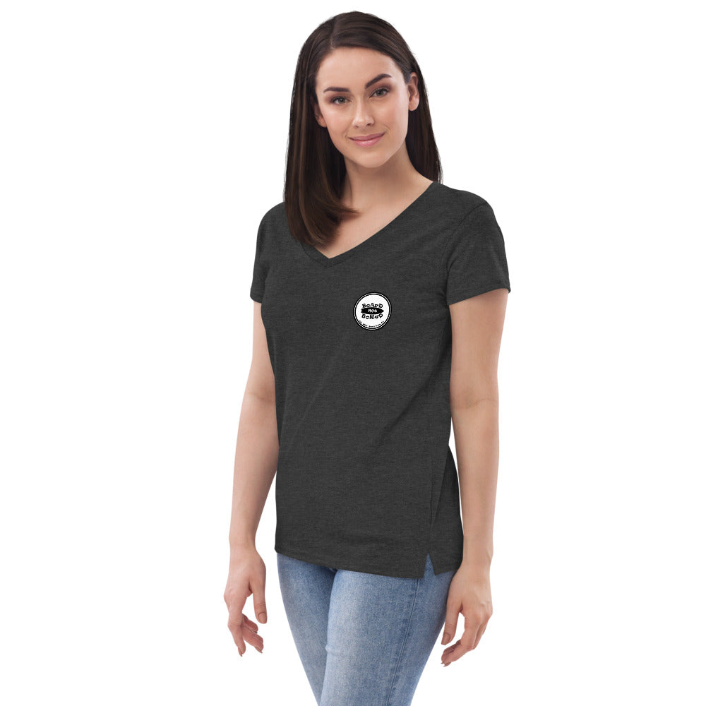 Women’s recycled v-neck t-shirt, White Logo