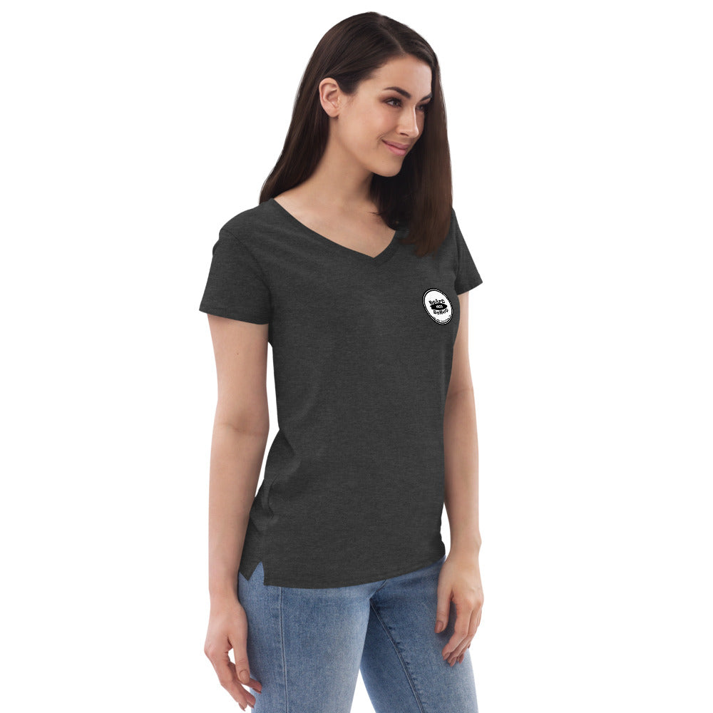 Women’s recycled v-neck t-shirt, White Logo