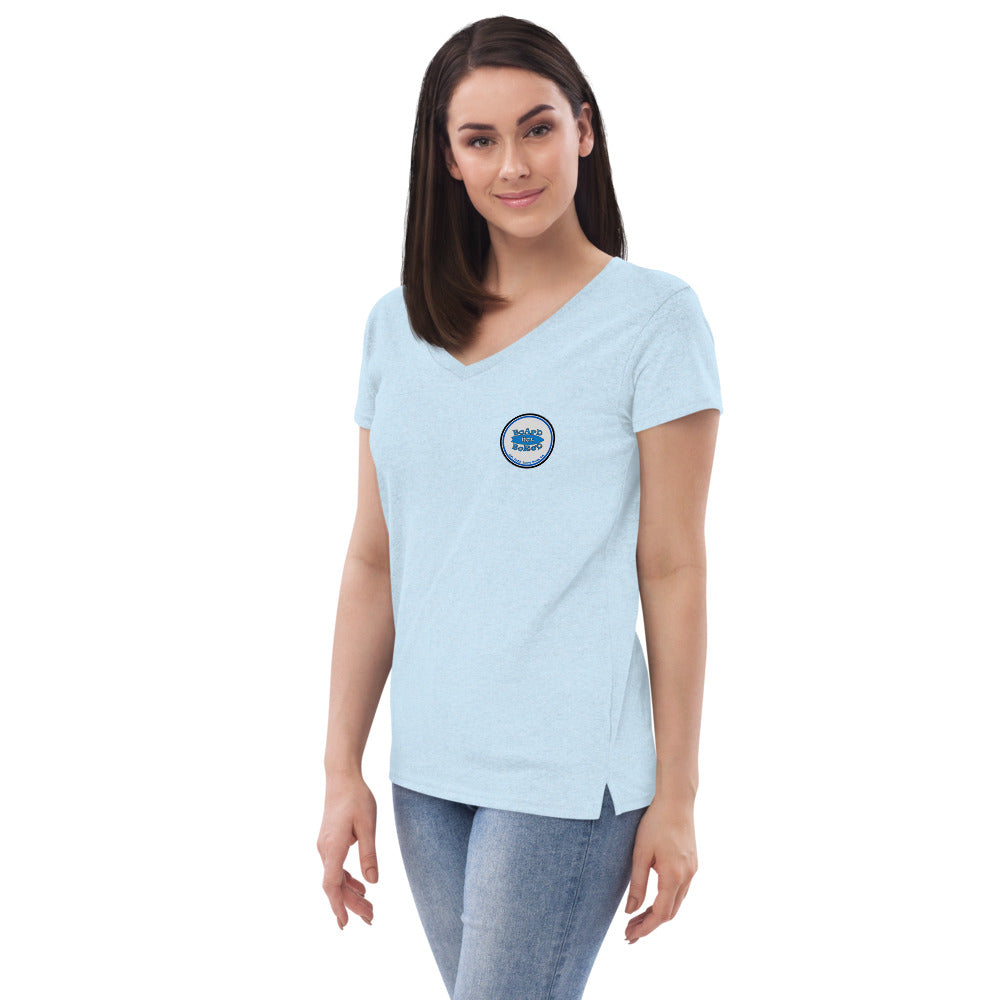 Women’s recycled v-neck t-shirt, Blue Logo