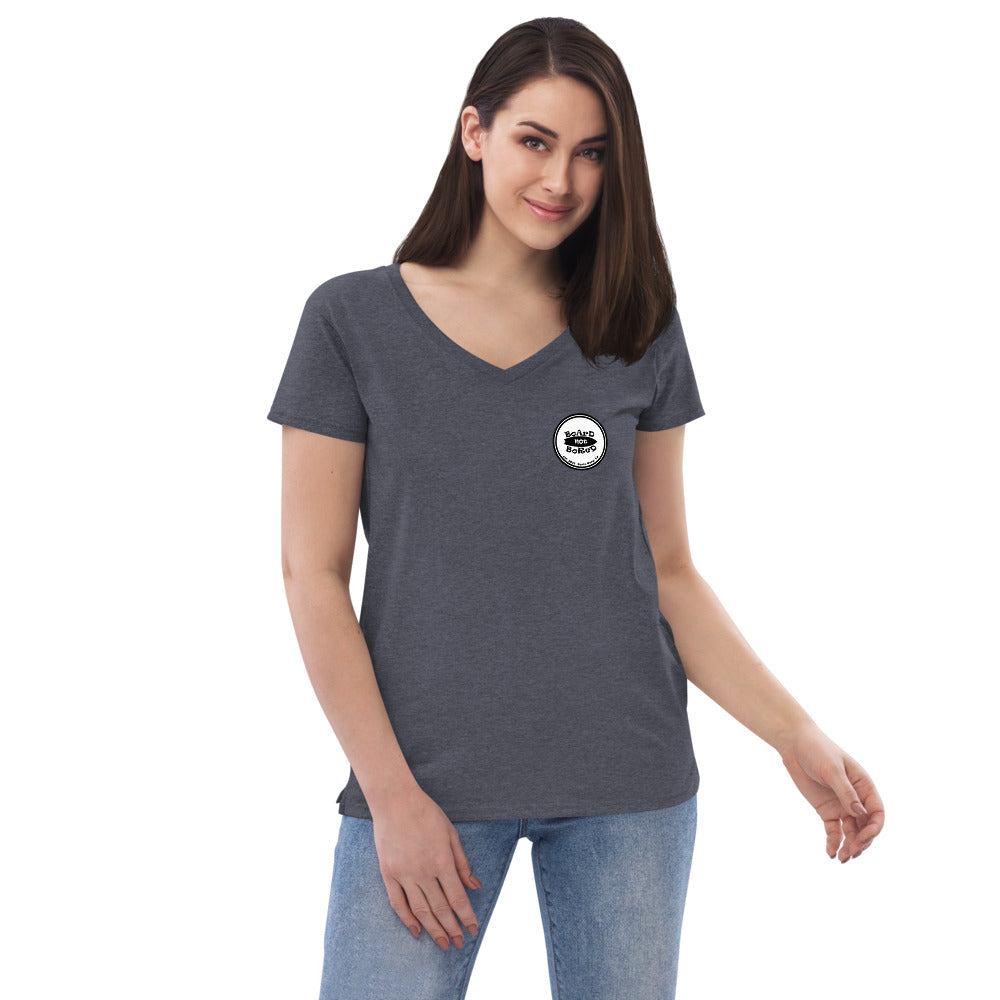 Women’s recycled v-neck t-shirt, White Logo