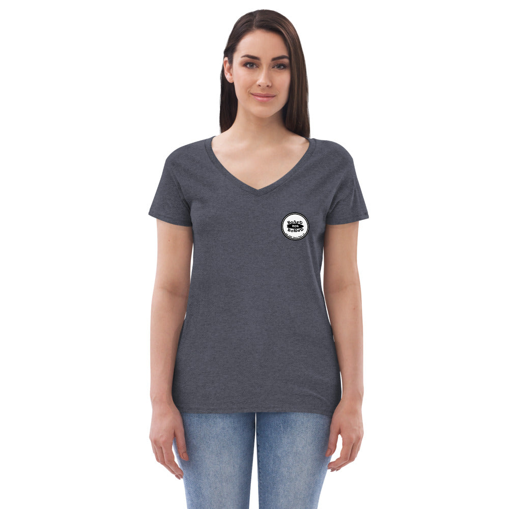 Women’s recycled v-neck t-shirt, White Logo