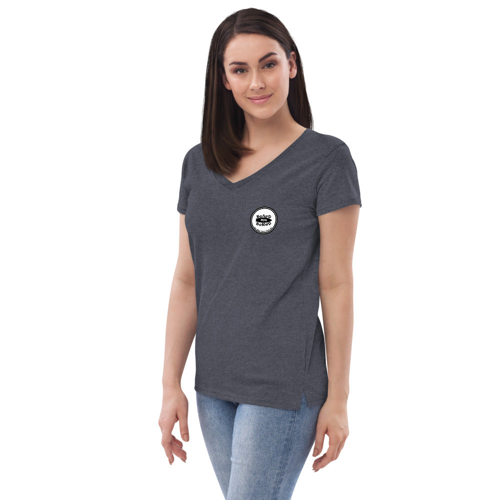 Women’s recycled v-neck t-shirt, White Logo