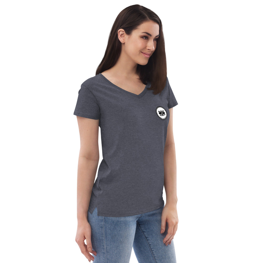 Women’s recycled v-neck t-shirt, White Logo