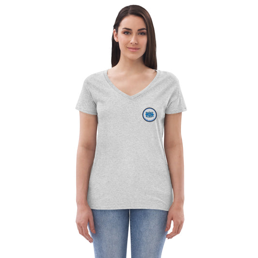 Women’s recycled v-neck t-shirt, Blue Logo