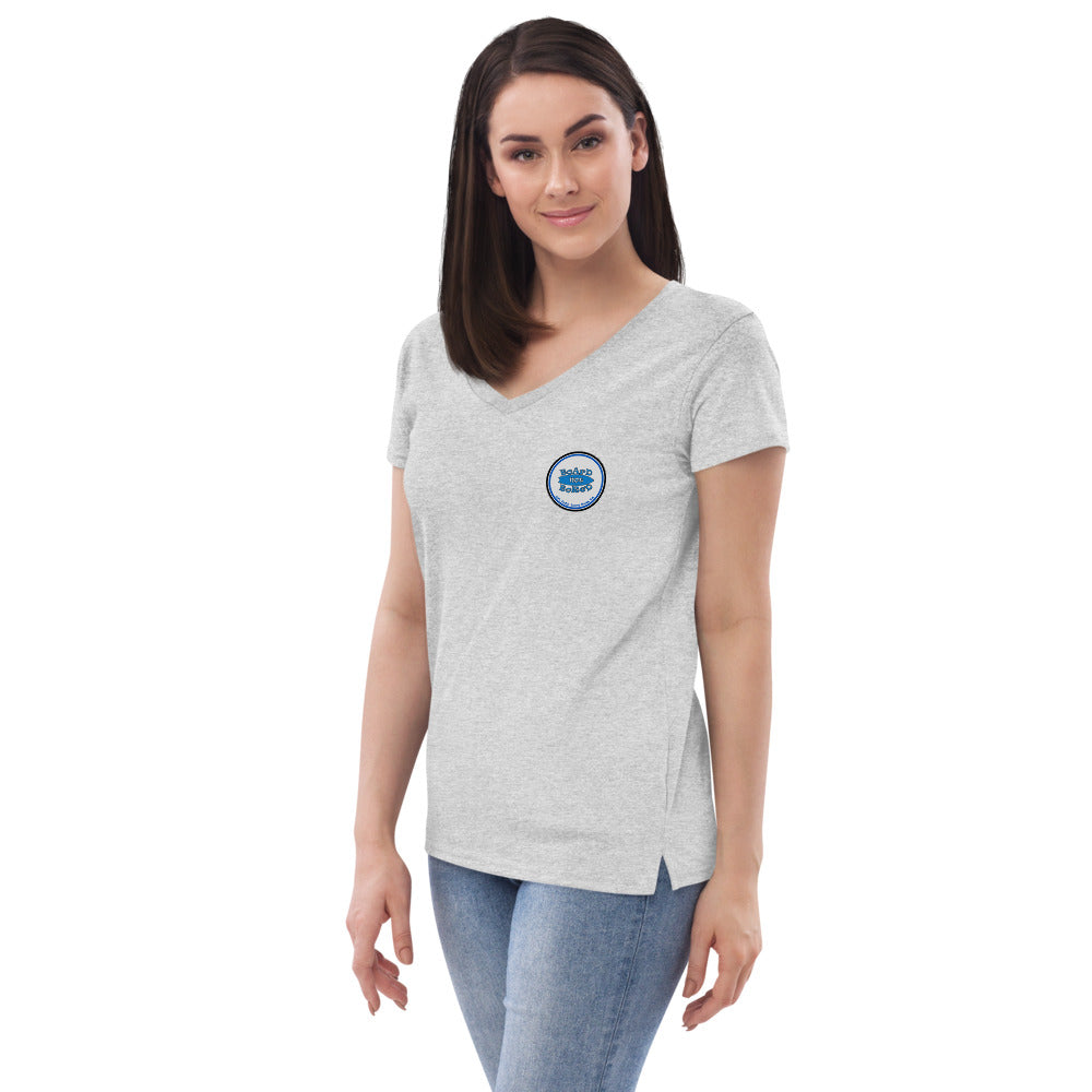 Women’s recycled v-neck t-shirt, Blue Logo